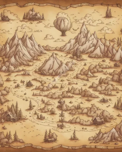 A treasure map leading through various dream landscapes, representing adventure dreams.