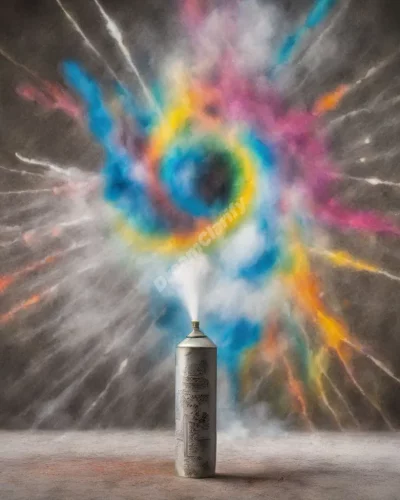 An aerosol can spraying dream symbols, representing dispersion and influence.