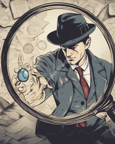 A detective with a magnifying glass, uncovering hidden dream symbols.