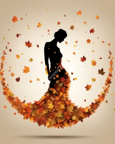 Autumn leaves swirling to form a human silhouette, symbolizing change and transition in fall dreams.