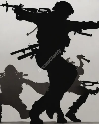 Silhouettes in combat stances, symbolizing conflict in fighting dreams.