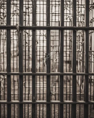 Prison bars transforming into symbols of freedom and growth.