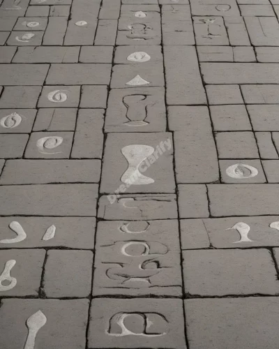 Pavement with symbols of stability and foundation.