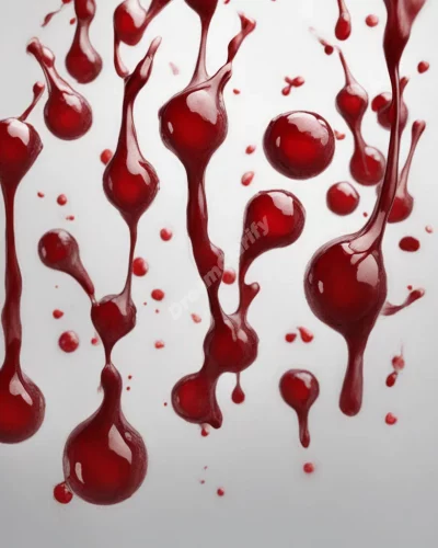 Blood drops forming meaningful shapes, representing life force.