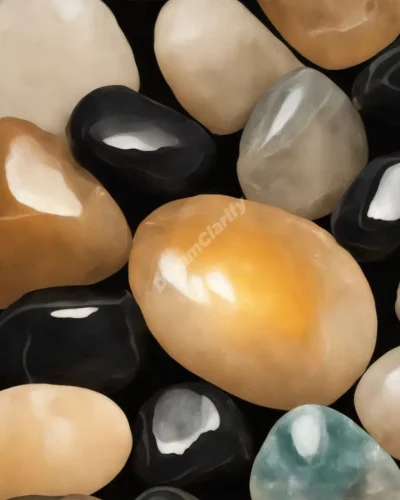 Onyx stones glowing with inner light, representing strength and protection.