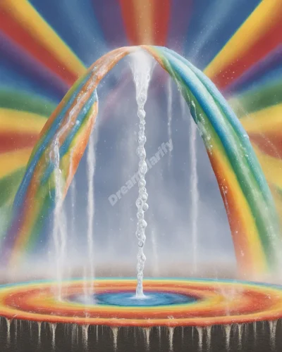 A water hose spraying a rainbow of liquid dreams, each droplet containing a different symbol, representing cleansing and renewal.