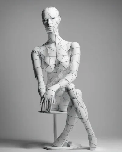 A mannequin coming to life, its blank features morphing to reveal the dreamer's various personas.