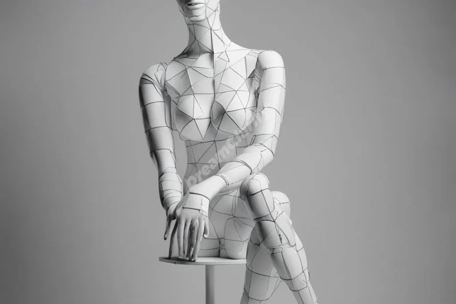 A mannequin coming to life, its blank features morphing to reveal the dreamer's various personas.