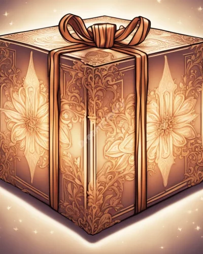 A glowing gift box revealing dream symbols, representing receiving gifts in dreams.