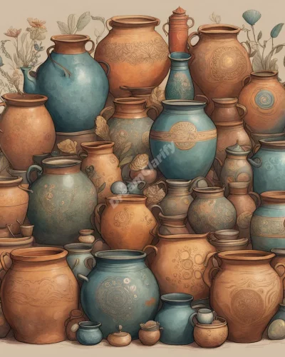 Big pots overflowing with dream symbols, representing abundance and potential.