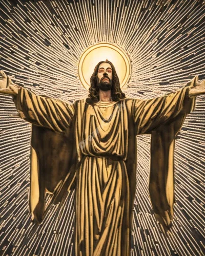 A radiant Jesus figure with outstretched arms, symbolizing spirituality in Jesus dreams.