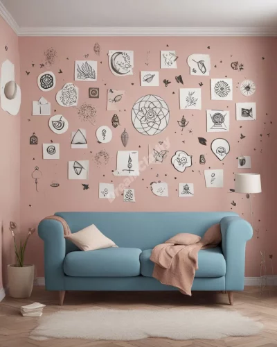 A room being redecorated with dream symbols, representing change.