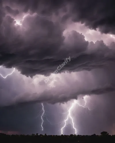 Lightning bolts forming meaningful shapes in storm clouds.