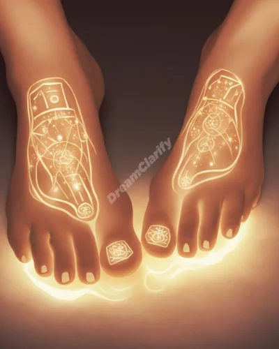 Toenails glowing with hidden symbols, representing foundation.