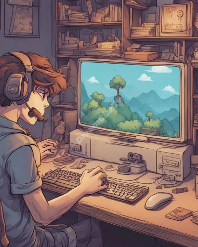 A gamer playing through dream levels, symbolizing challenges and achievements.