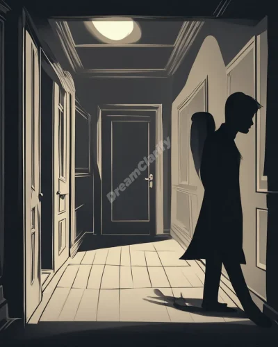 A shadowy figure sneaking away, representing infidelity in cheating dreams.