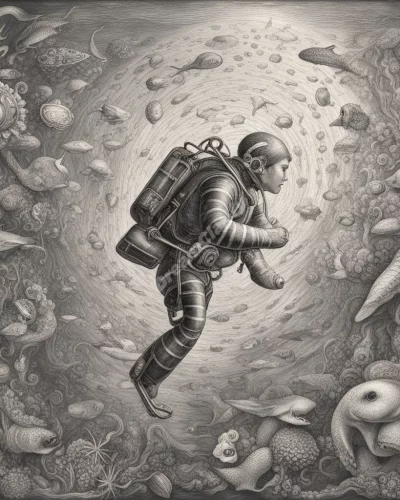 A diver exploring underwater dream symbols, representing depth.