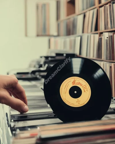 Vinyl records spinning, revealing musical dream symbols.