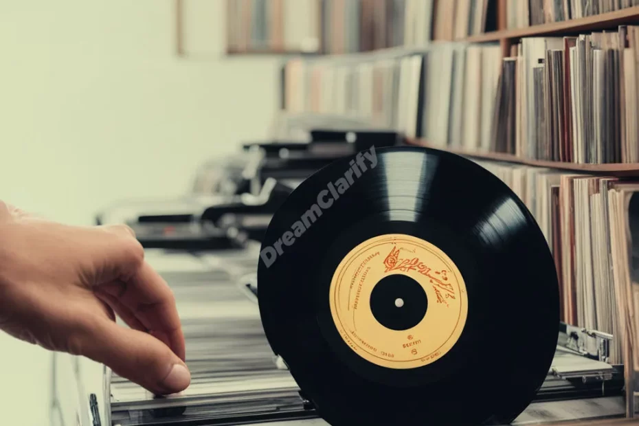 Vinyl records spinning, revealing musical dream symbols.