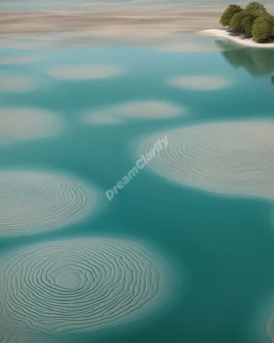 A serene lagoon with ripples forming meaningful patterns on the surface, representing tranquility and hidden depths.