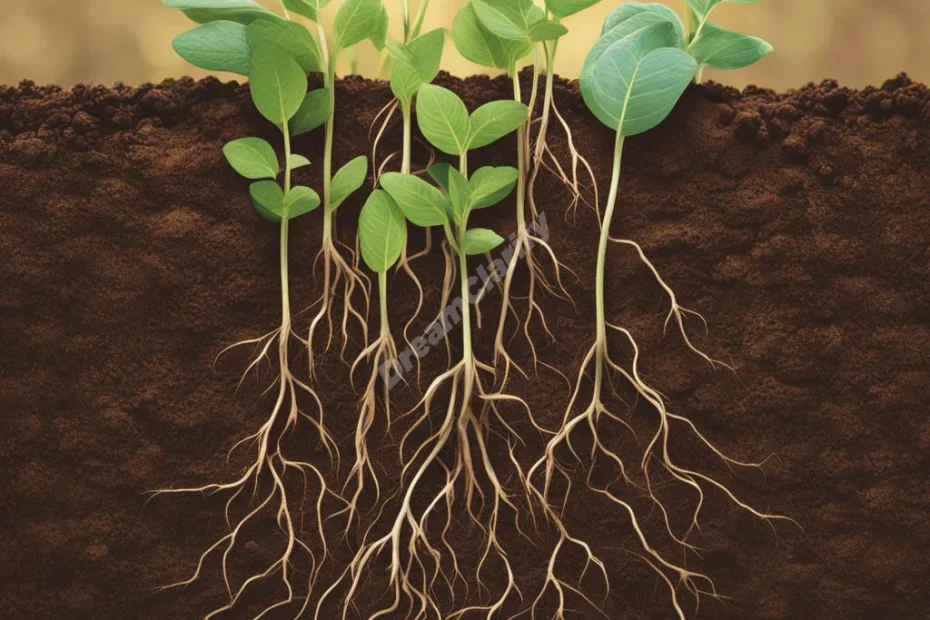 Fertile soil with seeds sprouting into glowing plants, representing growth and potential in dreams.