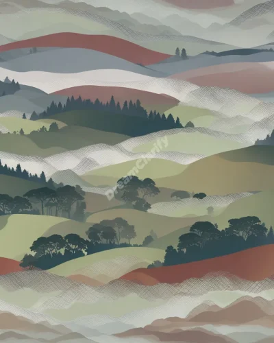 A misty Scottish landscape with each hill revealing a different clan tartan pattern, symbolizing heritage and identity.