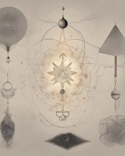 Vibrating objects forming dream symbols in the air, representing energy and unseen forces.