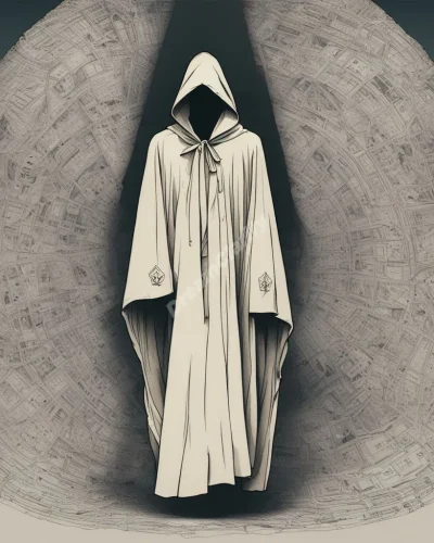 A figure wearing a cloak that blends into various backgrounds, representing hidden aspects of the self and secret missions.