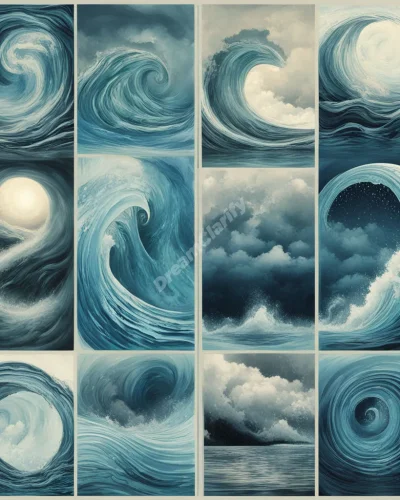 Water in various forms (waves, rain, river) flowing through dreamscapes, representing emotions and the subconscious in water dreams.