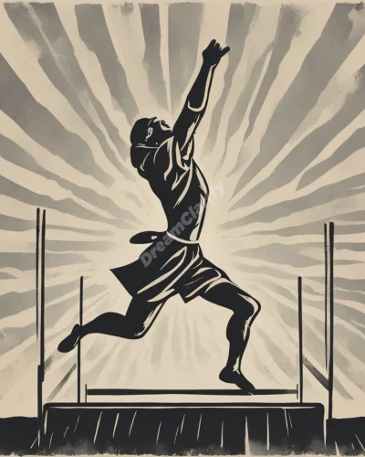 A figure leaping over obstacles, symbolizing overcoming challenges.