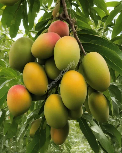 Mangoes transforming into dream symbols as they ripen, representing sweetness and potential in mango dreams.