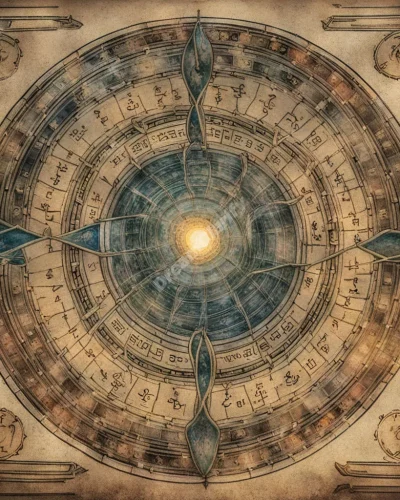 An oracle with glowing symbols, representing prophecy and guidance.