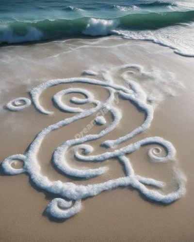 Waves of salt water washing over dream symbols on a beach, representing purification and emotional cleansing.