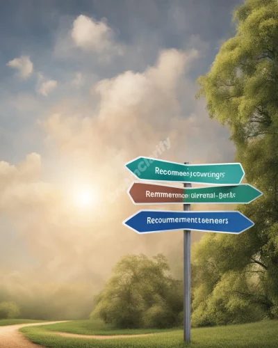 A "Recommencement" sign pointing to various dream paths, symbolizing new starts.