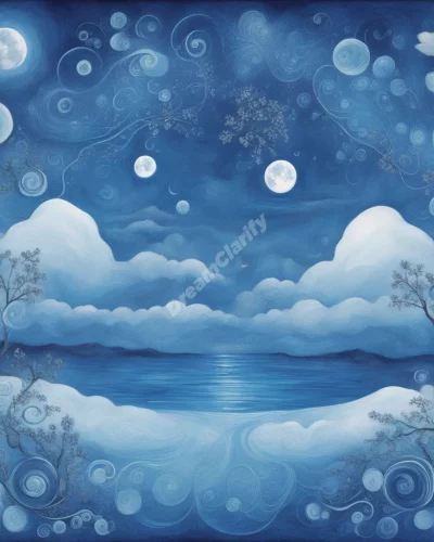 A blue dreamscape with calming symbols, representing tranquility.