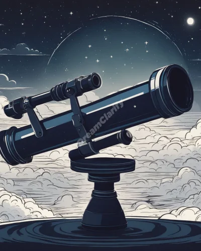 A telescope revealing distant dream symbols in the night sky, representing foresight and expanded perspective.