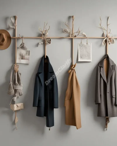 A series of coat racks holding various items, each representing a different aspect of the dreamer's life.