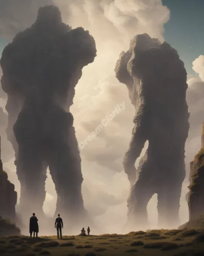 Giants towering over a dreamscape, representing power and awe.