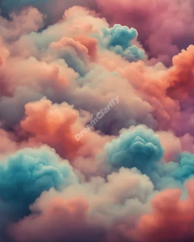 Colorful gas clouds forming humorous shapes in a dreamy atmosphere, representing release and hidden amusement in dreams.