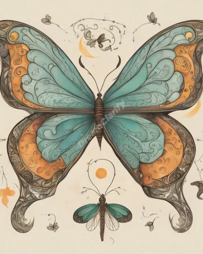 A caterpillar transforming into a butterfly, each stage revealing different dream symbols, representing personal growth.