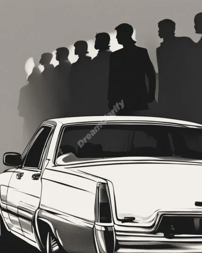 A car's backseat viewed from behind, with shadowy figures in front, symbolizing lack of control.