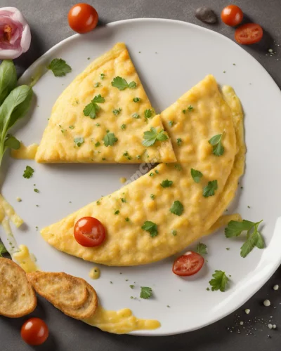 An omelet transforming into dream symbols, representing nourishment and hidden meanings in omelet dreams.