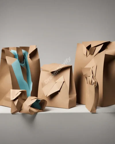 Paper bags transforming into various shapes and revealing hidden contents, symbolizing hidden potential and surprises in everyday life.