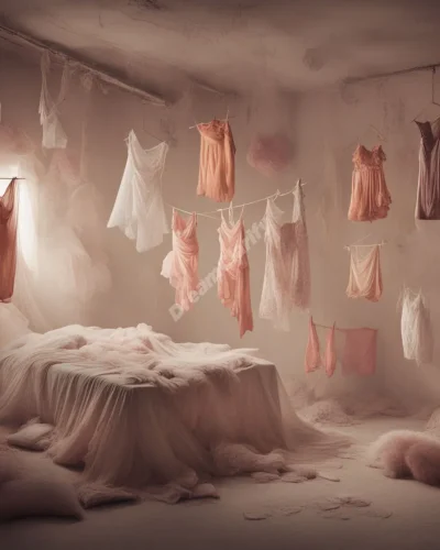 Various undergarments floating in a dreamy space, each revealing hidden aspects of personality or desires.