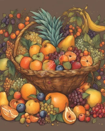 A cornucopia overflowing with glowing fruits and dream symbols, representing abundance and nourishment.