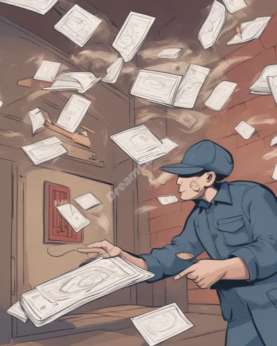 A mailman delivering envelopes that transform into dream symbols as they're opened, representing messages from the subconscious.