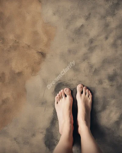 Bare feet walking on various textures, each step revealing new dream symbols, representing vulnerability and grounding.