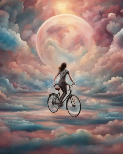 A bicycle riding through a dreamscape, symbolizing freedom and balance in bike dreams.