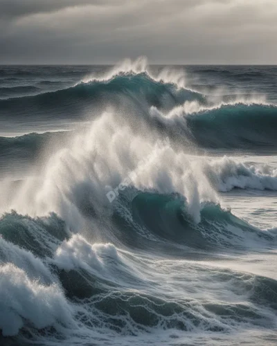 Ocean waves forming meaningful shapes as they crest and fall, representing emotions and the rhythms of life.