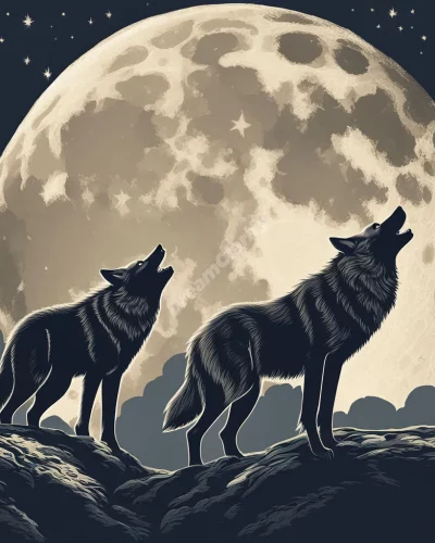 Wolves howling at a dream moon, representing instincts.